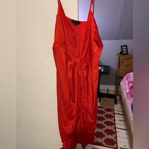 Red plus size belted wrap hem cami dress from SHEIN